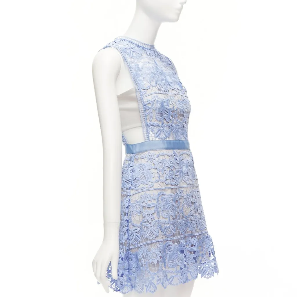 Self-Portrait Guipure Lace Dress Blue Polyester Very good - Inside View