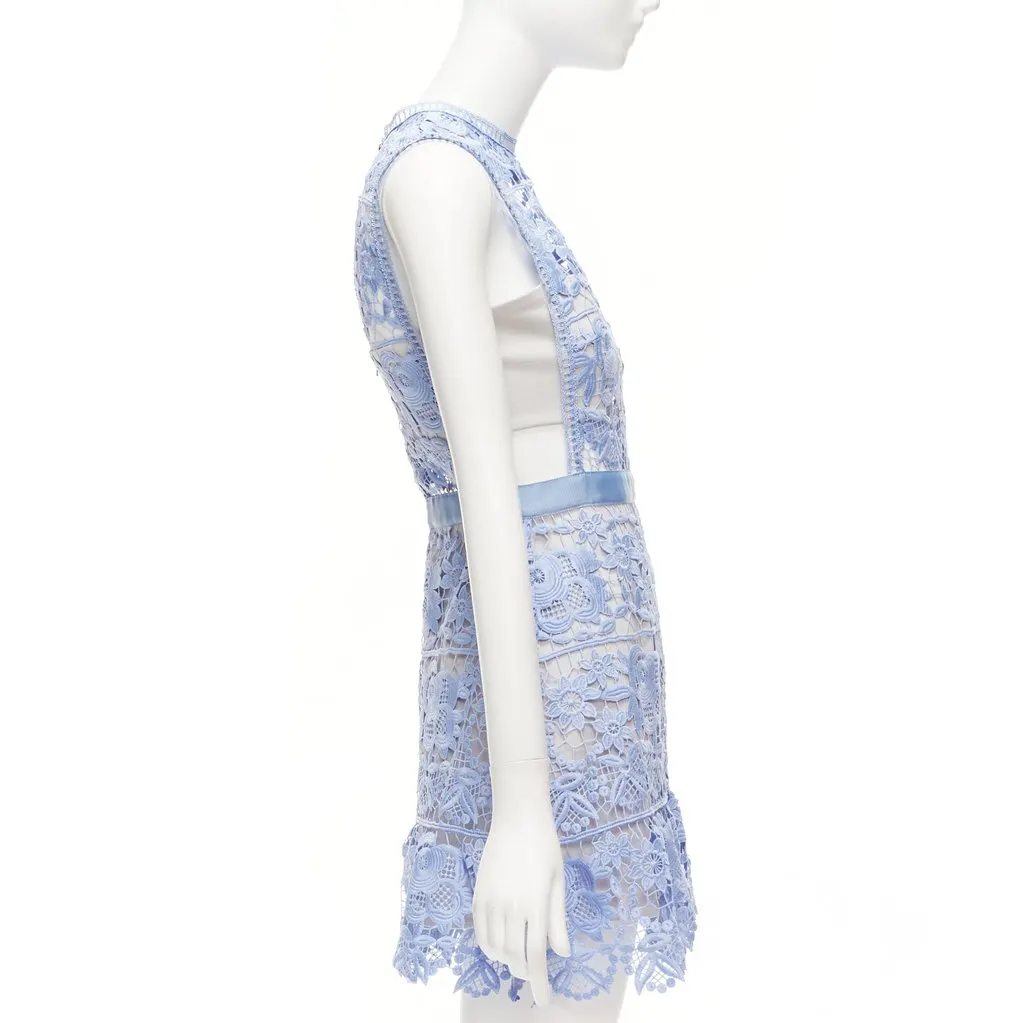 Self-Portrait Guipure Lace Dress Blue Polyester Very good - Model View