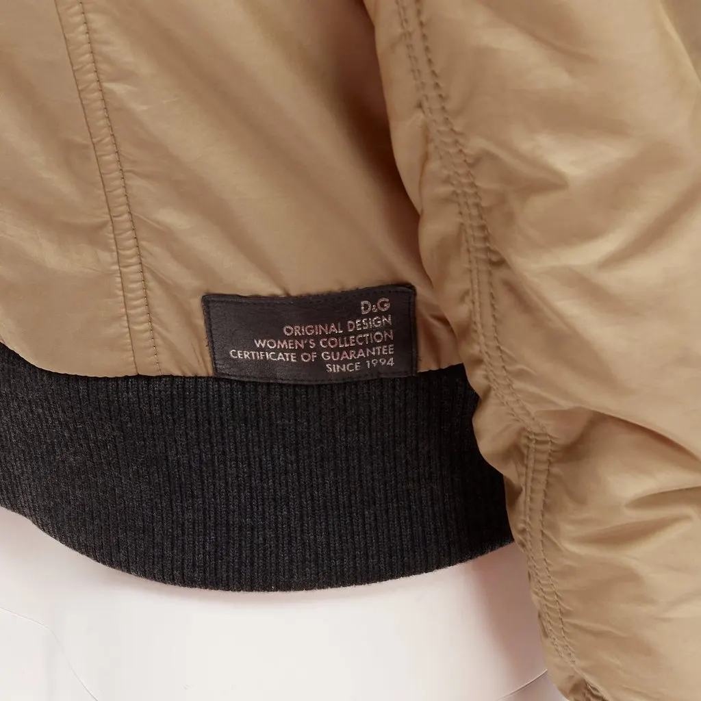 D&G Beige Aviator Zip Jacket Grey Polyamide Good - Back View