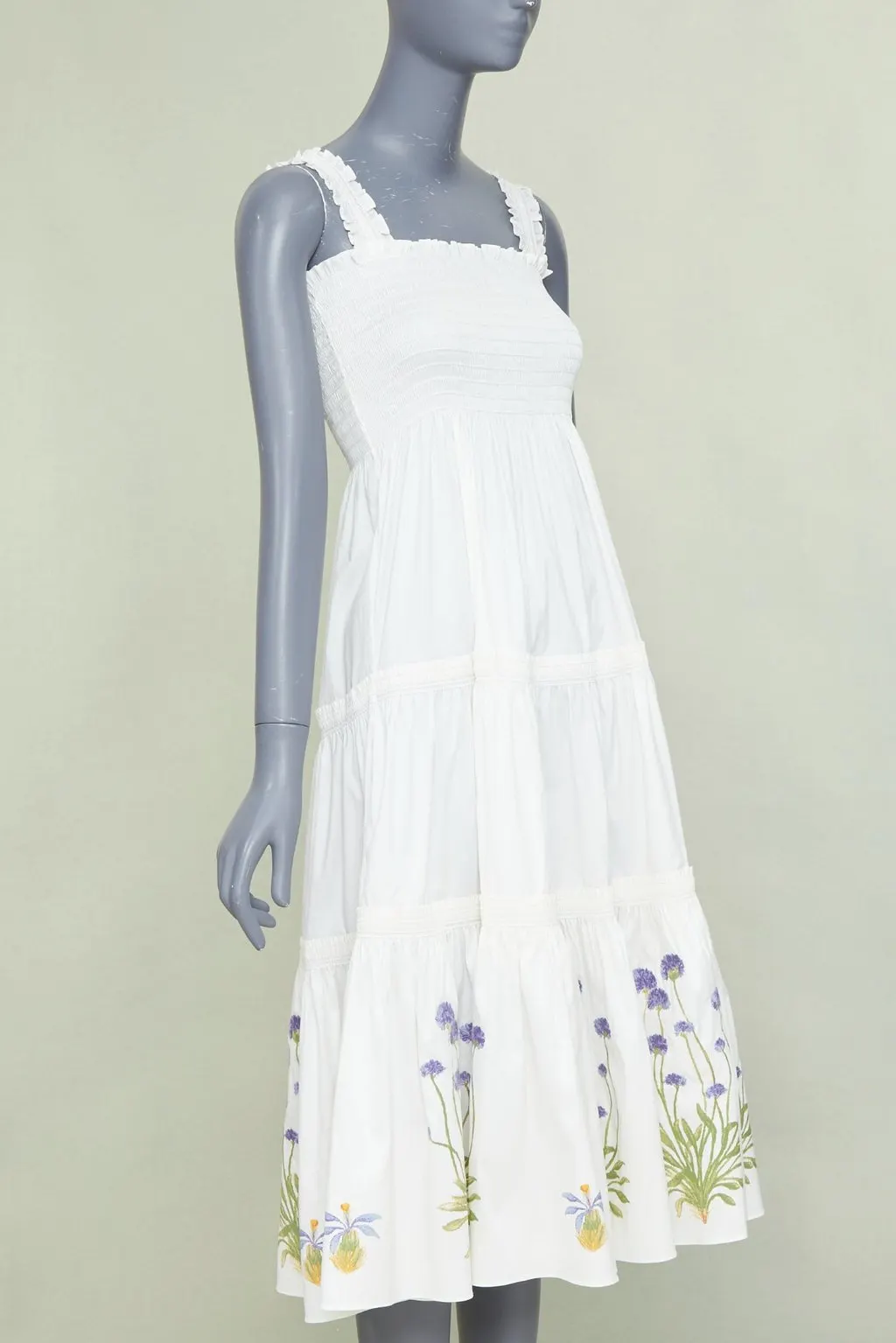 Tory Burch Embroidered Smocked Midi Beige Cotton Very good - Inside View