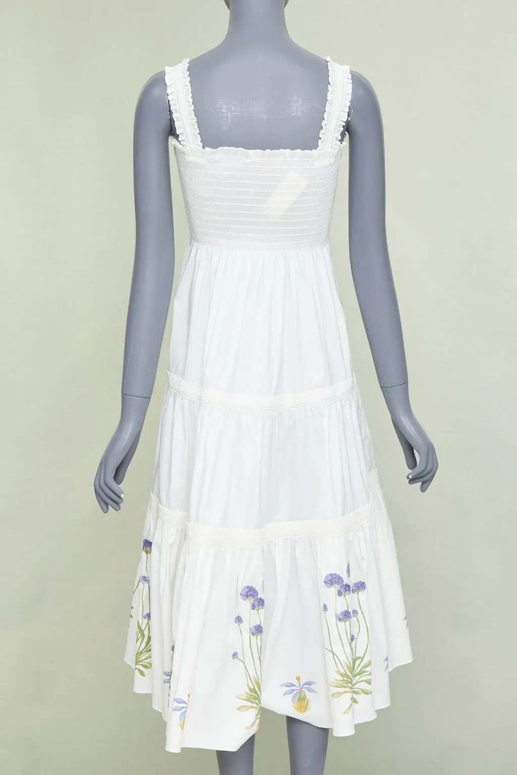 Tory Burch Embroidered Smocked Midi Beige Cotton Very good - Box View