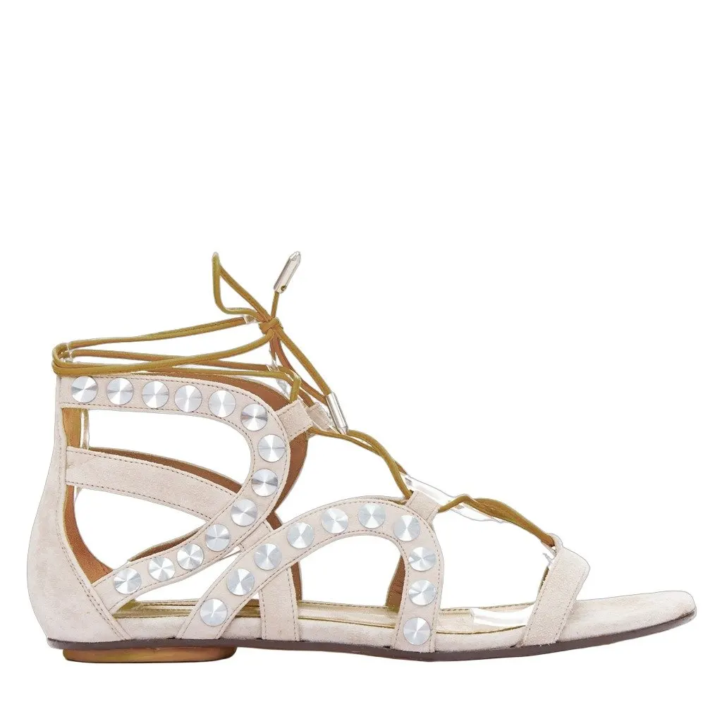 Aquazzura Disc Gladiator Sandals Beige Suede Very good - Front View