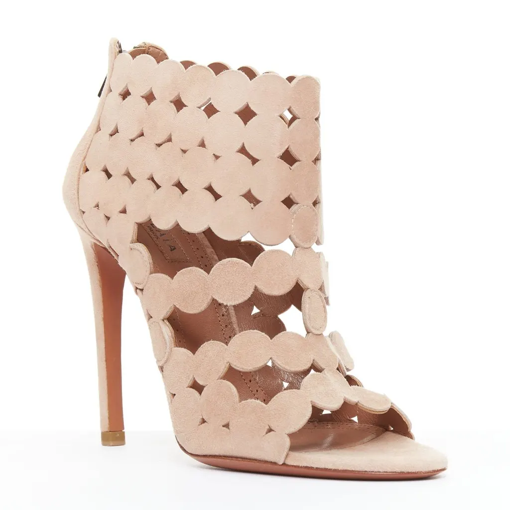 Alaïa Scallop Cage Sandals Beige Leather Good - Back View