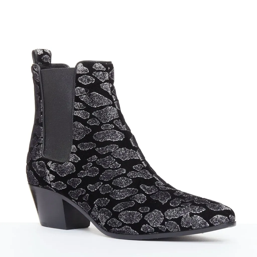 Saint Laurent Black Velvet Boots Black Velvet Very good - Back View