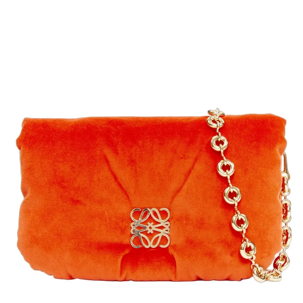 Loewe Mini Puffer Goya Bag Orange Velvet Very good - Front View