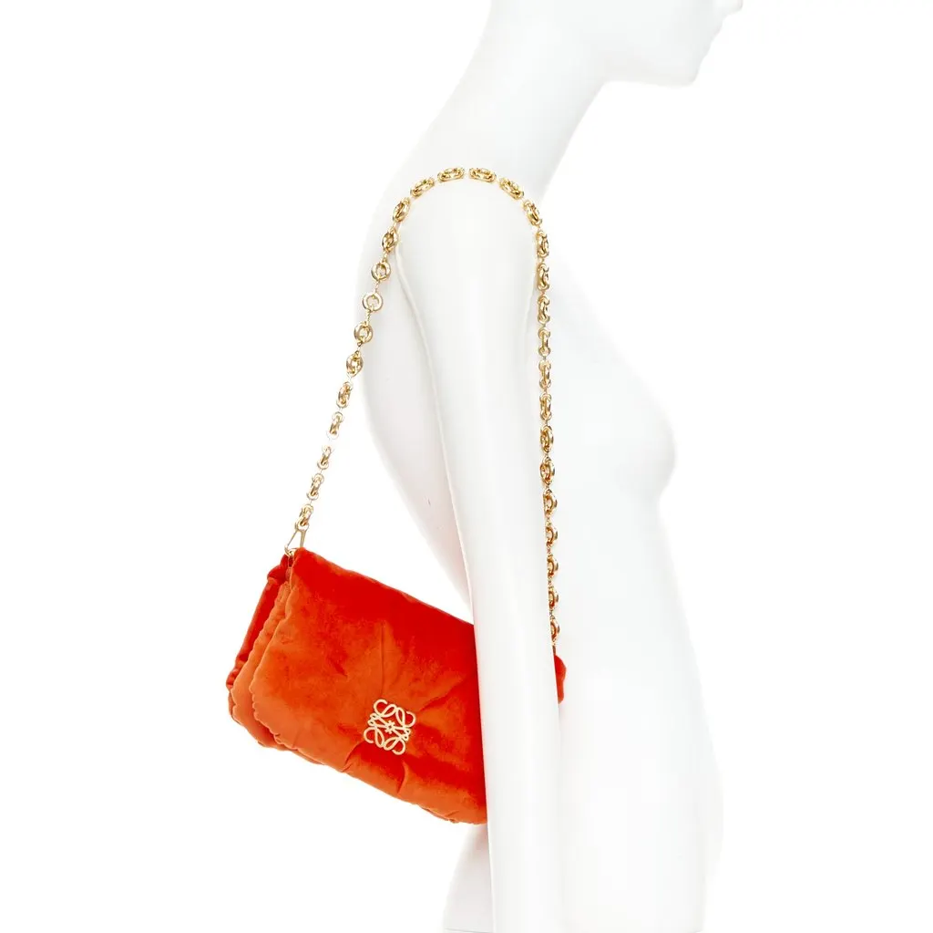 Loewe Mini Puffer Goya Bag Orange Velvet Very good - Back View