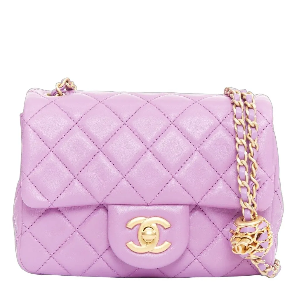 Chanel Mini Square Flap Bag Purple Leather Very good - Front View