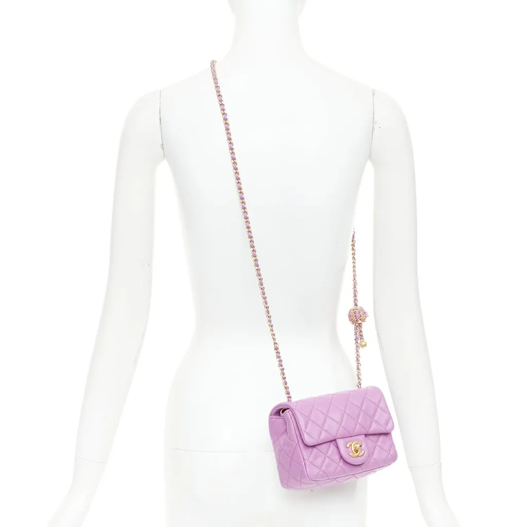 Chanel Mini Square Flap Bag Purple Leather Very good - Back View