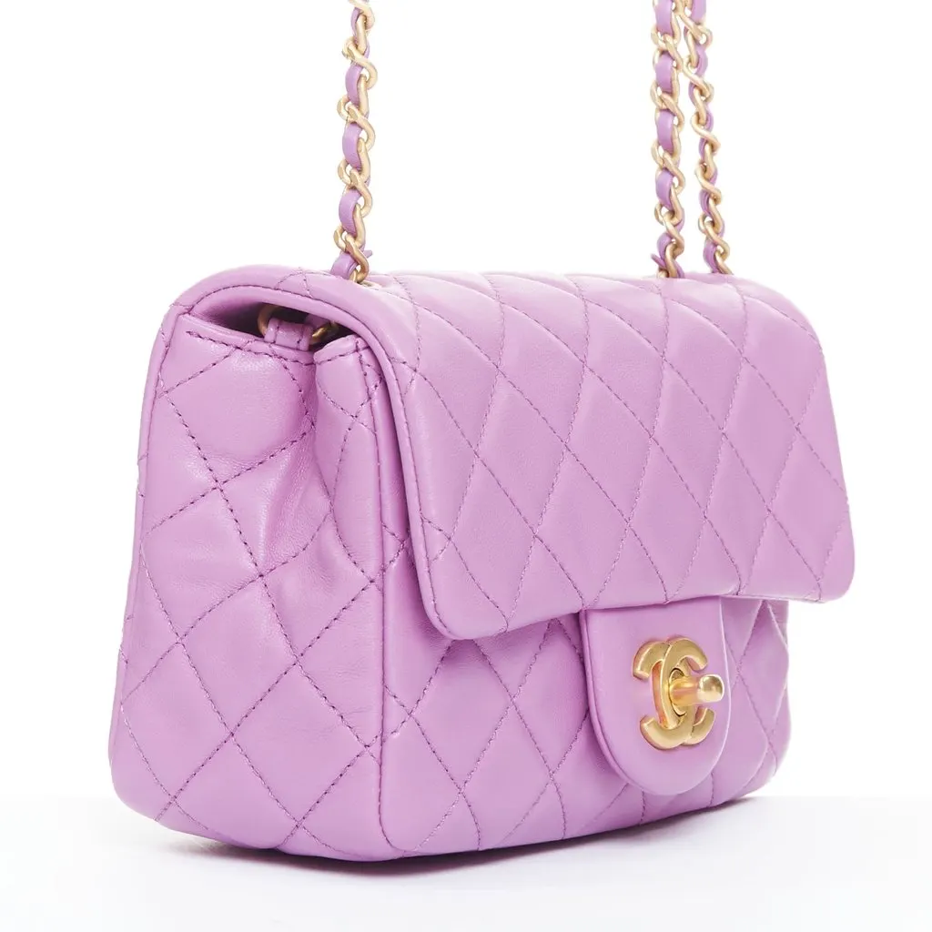 Chanel Mini Square Flap Bag Purple Leather Very good - Inside View