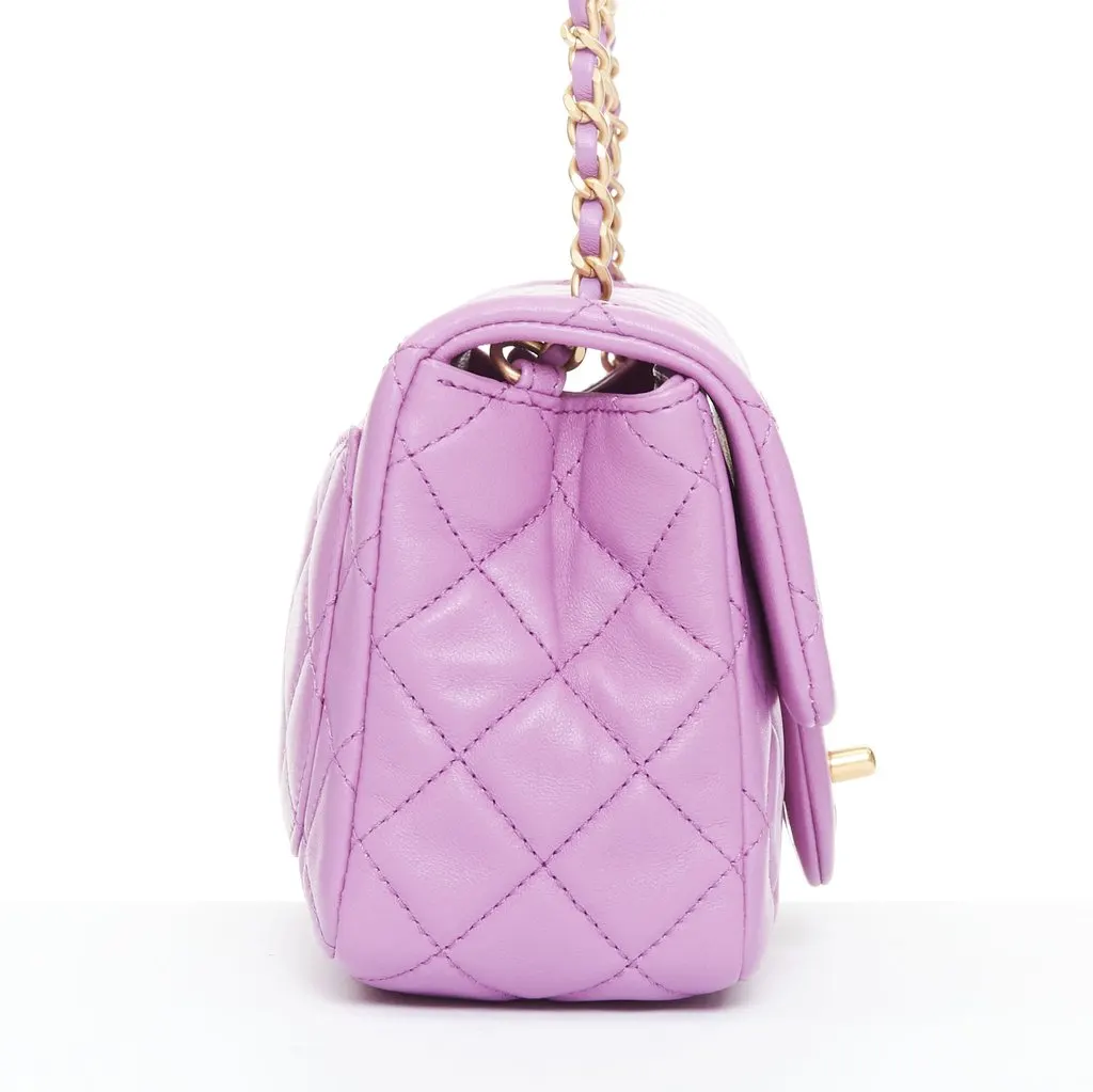 Chanel Mini Square Flap Bag Purple Leather Very good - Model View
