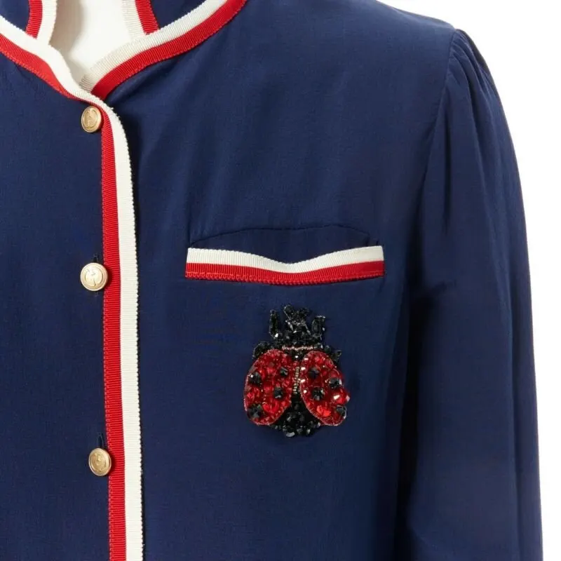 Gucci Ladybug Brooch Shirt Blue Silk Very good - Back View