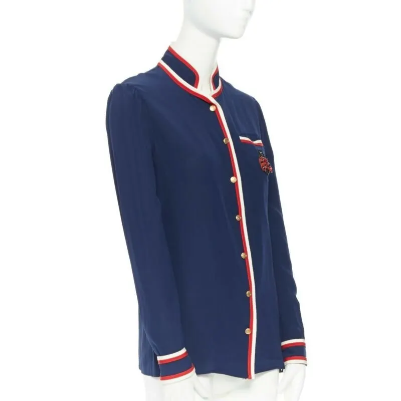 Gucci Ladybug Brooch Shirt Blue Silk Very good - Model View
