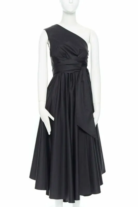 Tibi Flare Pleat Dress Black Cotton Very good - Front View