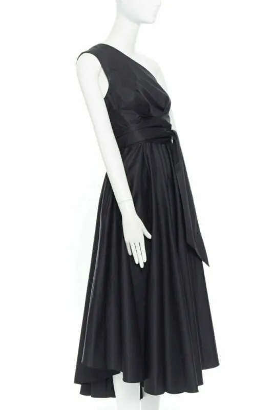 Tibi Flare Pleat Dress Black Cotton Very good - Inside View