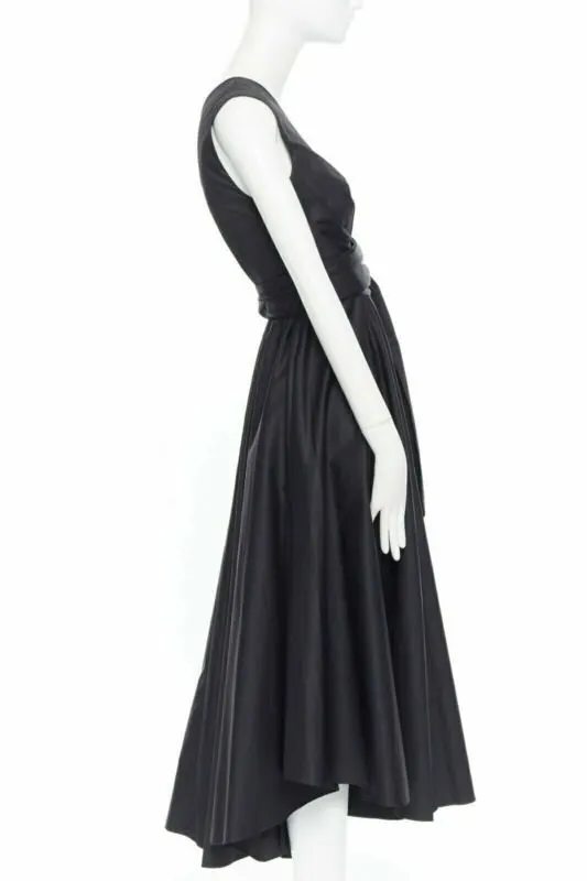 Tibi Flare Pleat Dress Black Cotton Very good - Model View