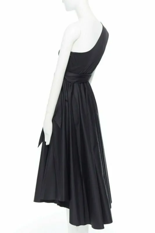 Tibi Flare Pleat Dress Black Cotton Very good - Box View