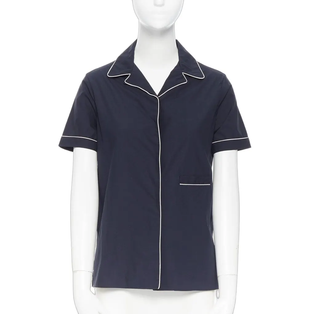 Jil Sander Cuban Collar Shirt Blue Cotton Very good - Front View