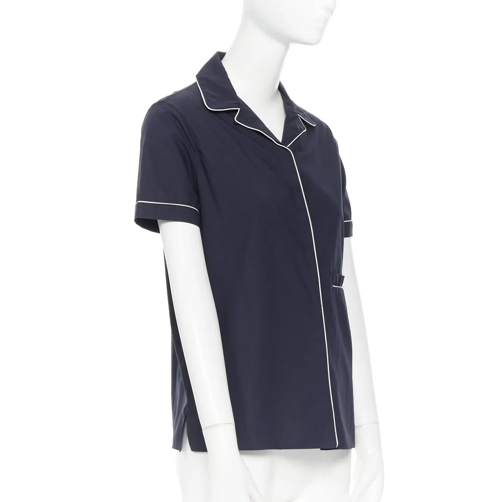 Jil Sander Cuban Collar Shirt Blue Cotton Very good - Inside View