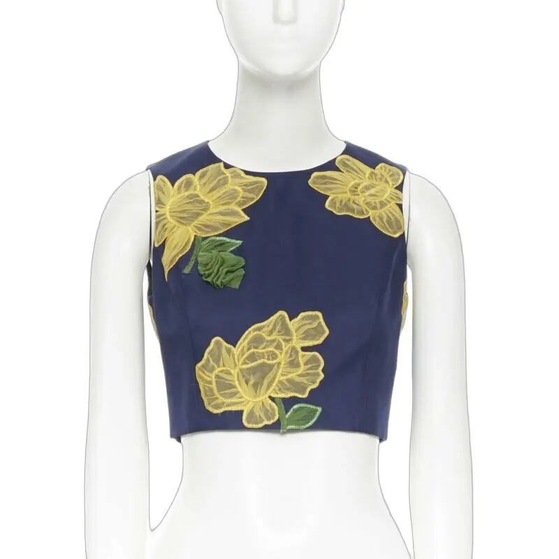 Michael Kors Floral Cropped Top Navy Wool Very good - Front View
