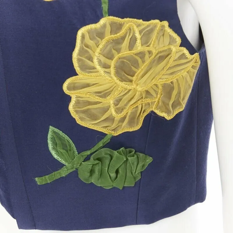 Michael Kors Floral Cropped Top Navy Wool Very good - Back View