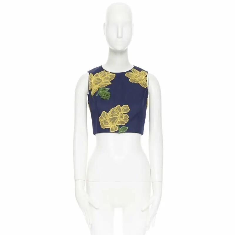 Michael Kors Floral Cropped Top Navy Wool Very good - Inside View