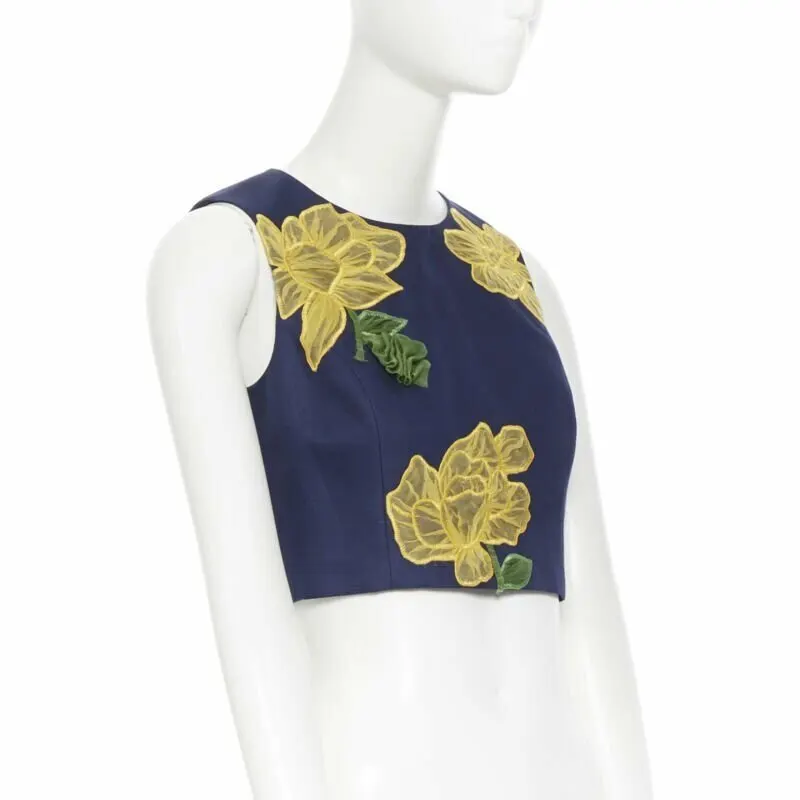 Michael Kors Floral Cropped Top Navy Wool Very good - Model View