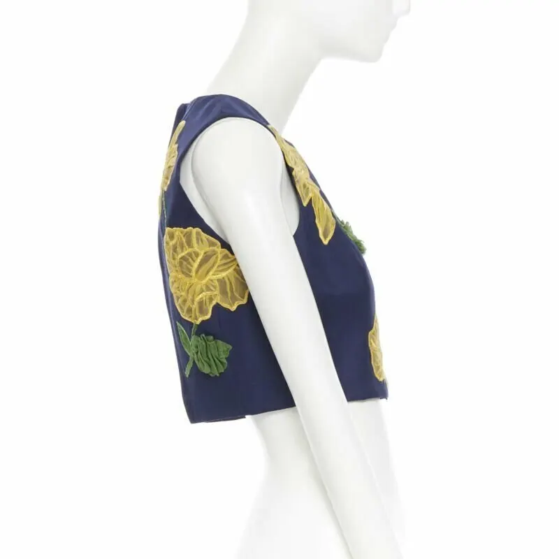 Michael Kors Floral Cropped Top Navy Wool Very good - Box View