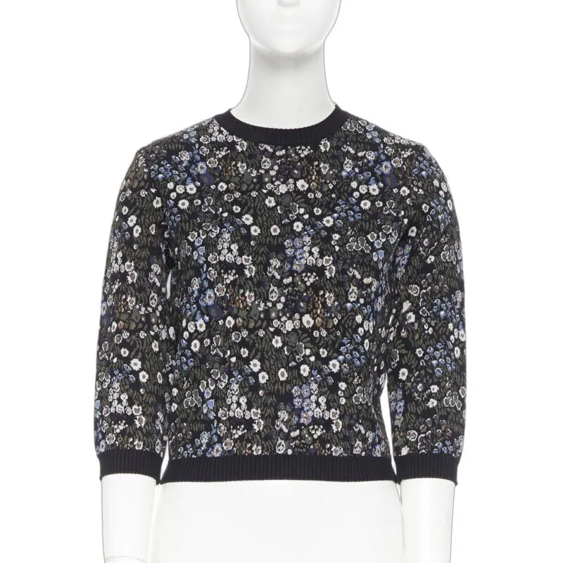Valentino Floral Jacquard Sweater Navy Viscose Very good - Front View