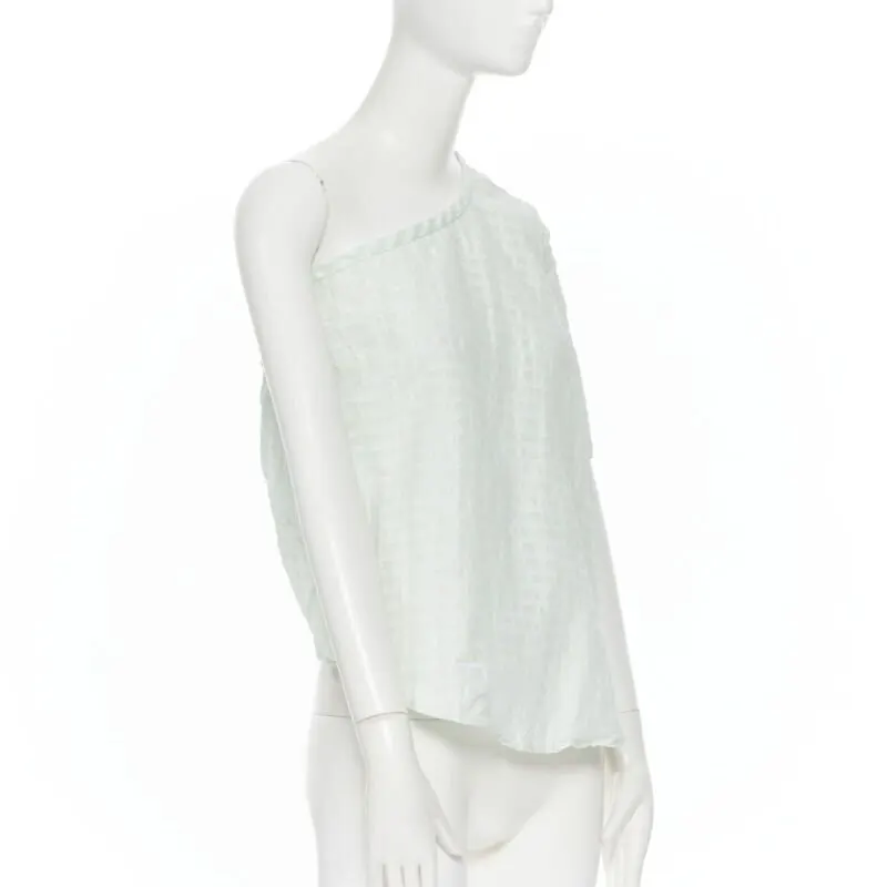 Rosie Assoulin Striped One Shoulder Top Green Polyamide Never worn, with tag - Model View