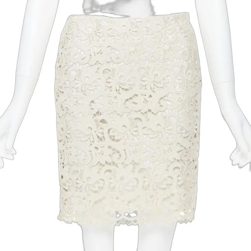 Michael Kors Lace Fitted Skirt Beige Polyester Good - Front View
