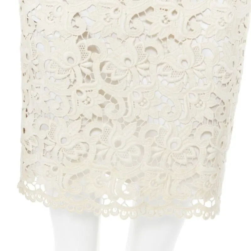 Michael Kors Lace Fitted Skirt Beige Polyester Good - Back View