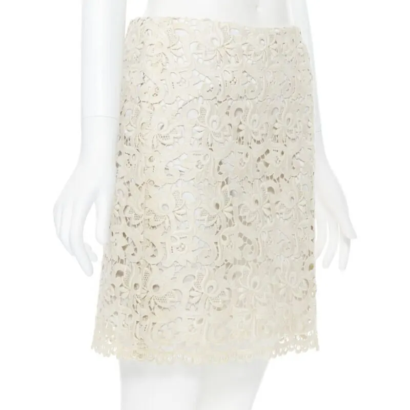Michael Kors Lace Fitted Skirt Beige Polyester Good - Model View