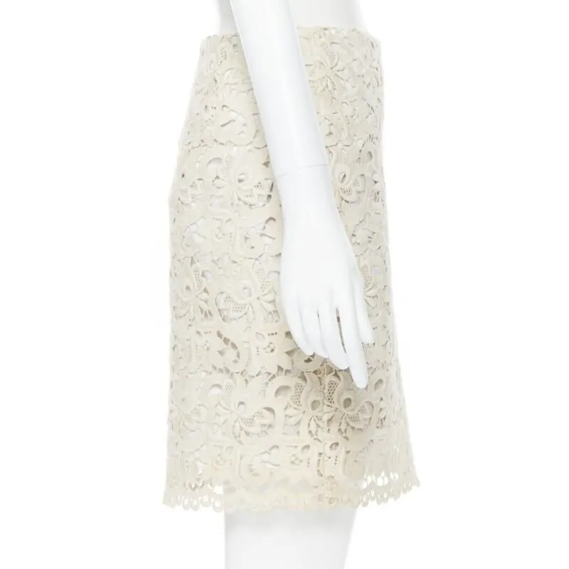 Michael Kors Lace Fitted Skirt Beige Polyester Good - Box View