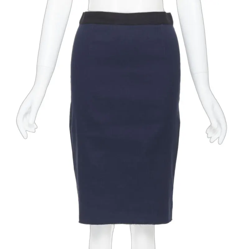 Lanvin Zip Pencil Skirt Navy Linen Very good - Front View