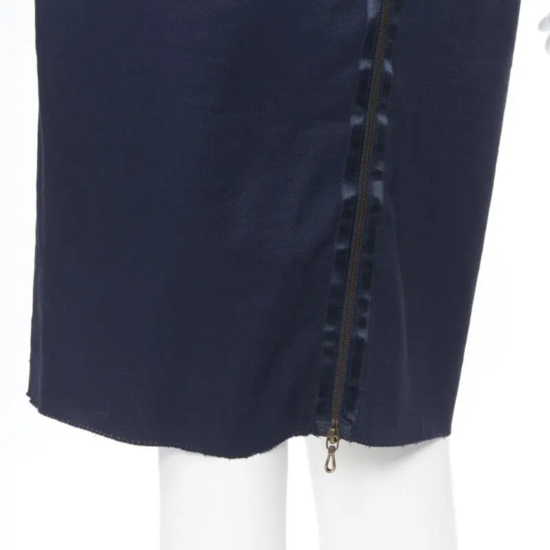 Lanvin Zip Pencil Skirt Navy Linen Very good - Back View