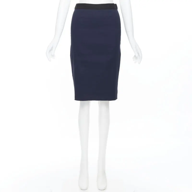 Lanvin Zip Pencil Skirt Navy Linen Very good - Inside View