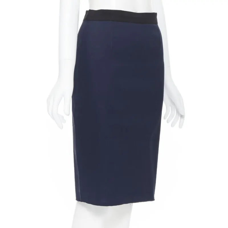 Lanvin Zip Pencil Skirt Navy Linen Very good - Model View