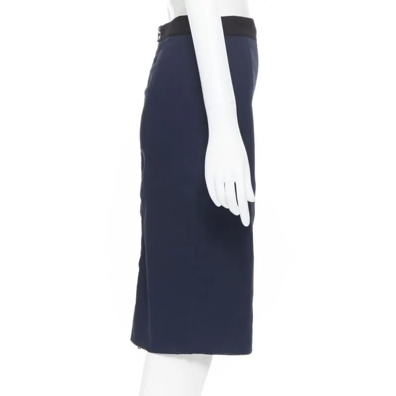 Lanvin Zip Pencil Skirt Navy Linen Very good - Box View