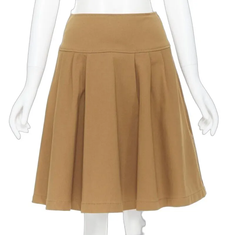 Oscar de la Renta Flared Knee Skirt Brown Cotton Very good - Front View