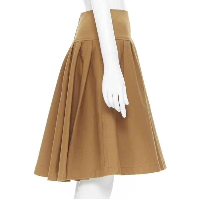 Oscar de la Renta Flared Knee Skirt Brown Cotton Very good - Box View