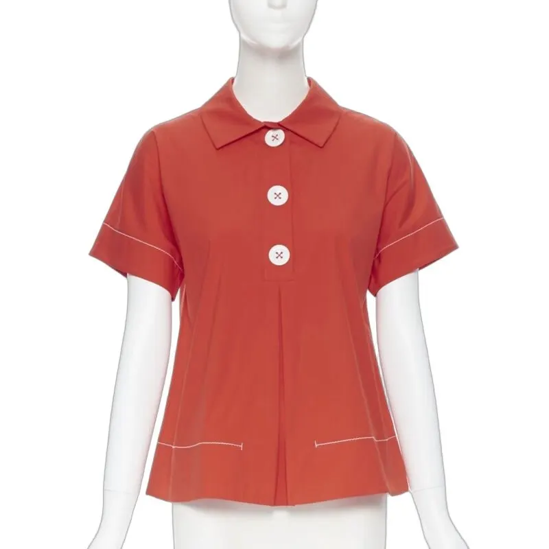 Piazza Sempione Overstitch Babydoll Top Red Cotton Never worn - Front View