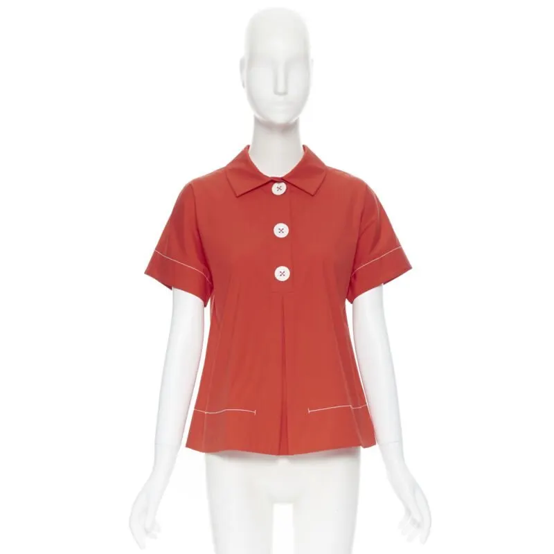 Piazza Sempione Overstitch Babydoll Top Red Cotton Never worn - Inside View