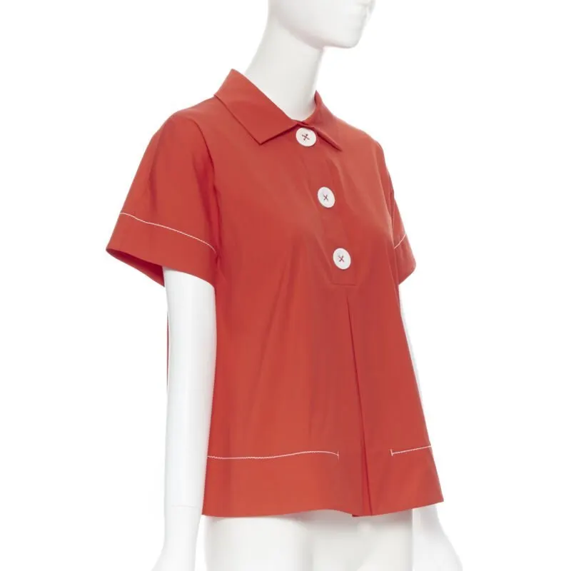 Piazza Sempione Overstitch Babydoll Top Red Cotton Never worn - Model View