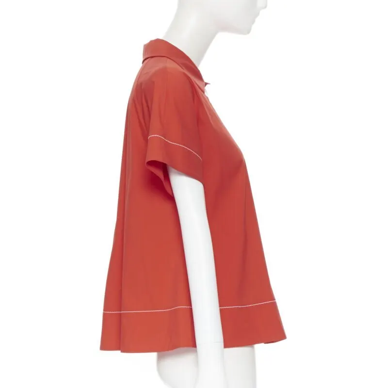 Piazza Sempione Overstitch Babydoll Top Red Cotton Never worn - Box View