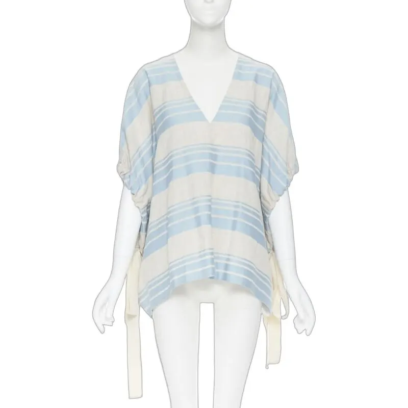 Lee Mathews Striped Poncho Top Grey Linen Never worn - Front View