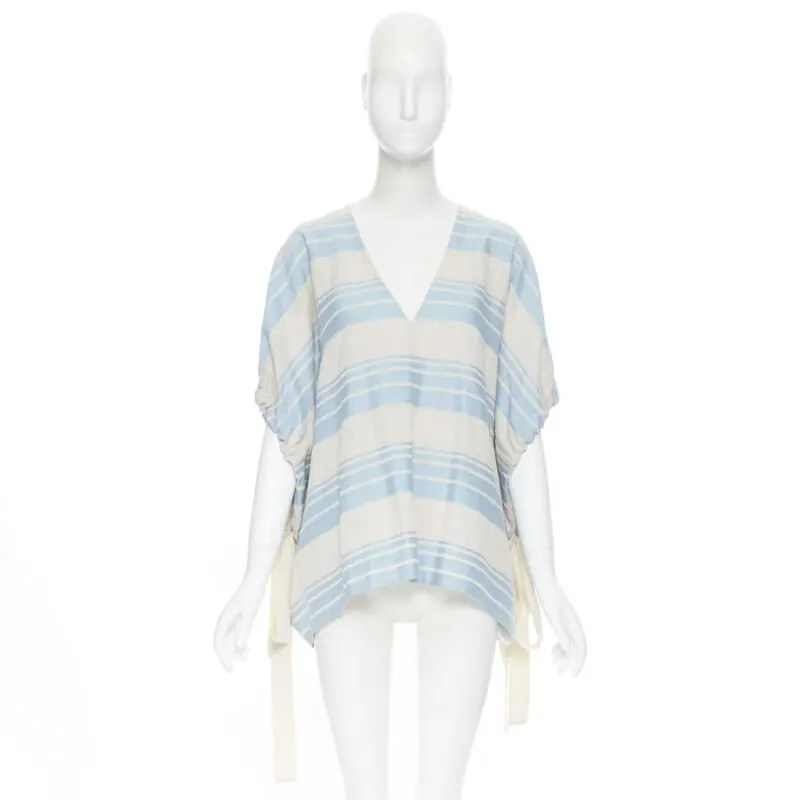 Lee Mathews Striped Poncho Top Grey Linen Never worn - Inside View