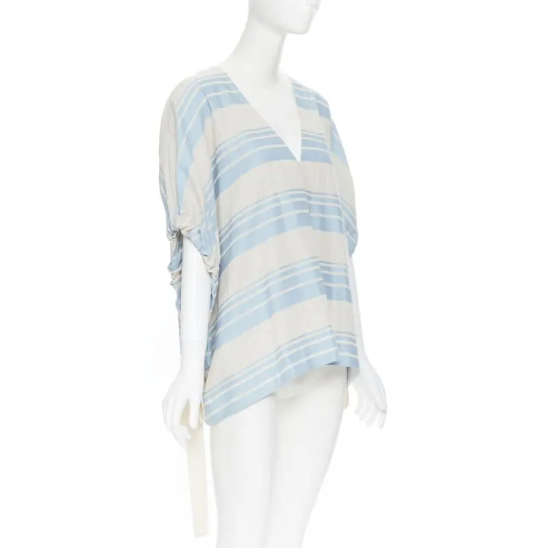 Lee Mathews Striped Poncho Top Grey Linen Never worn - Model View