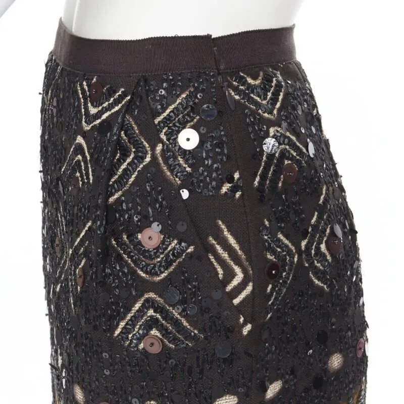 Oscar de la Renta Raffia Jacquard Skirt Brown Cotton Never worn - Back View