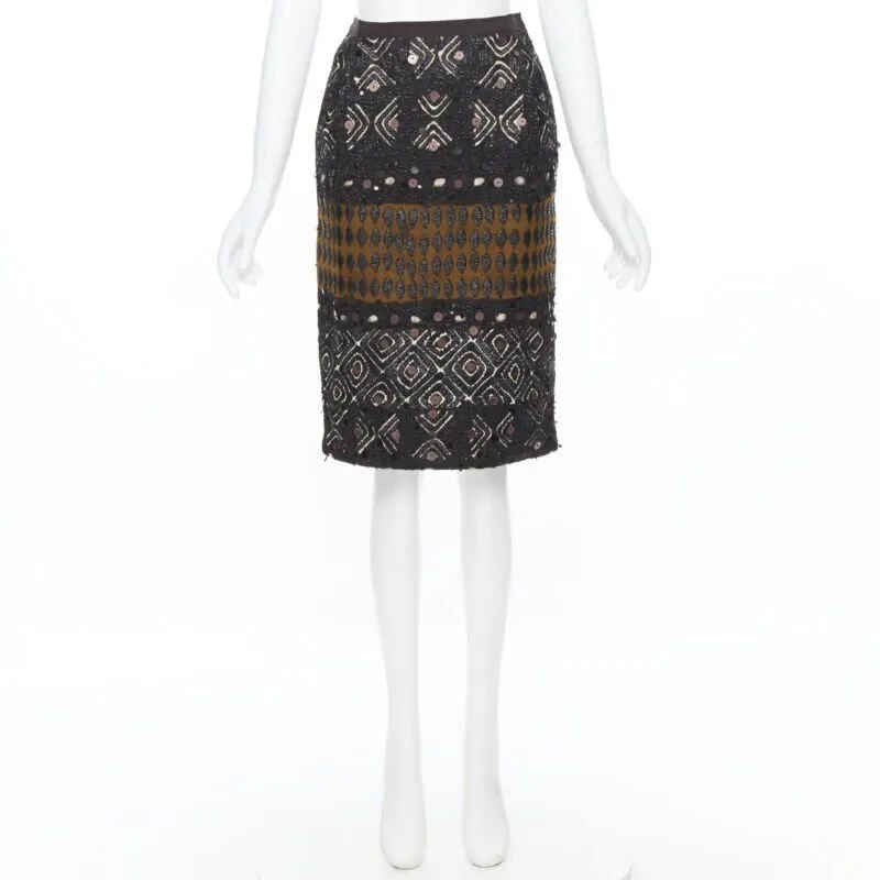 Oscar de la Renta Raffia Jacquard Skirt Brown Cotton Never worn - Inside View