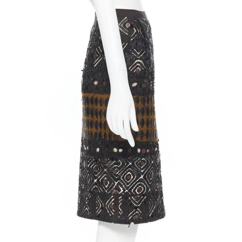 Oscar de la Renta Raffia Jacquard Skirt Brown Cotton Never worn - Box View